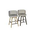 Modern Minimalist Bar Stools With Beige Fabric Upholstery And Wooden Legs Black Crossbar