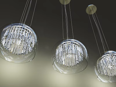 Contemporary Modern Round Hanging Chandeliers With Transparent Glass Shades And Crystal Accents 3d model