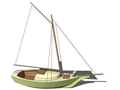 Small Light Green Sailboat Design With Two Masts And Interior Seats 3d model