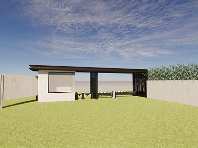 Modern Entrance Gate Design With Black Frame Green Lawn White Wall And Blue Sky 3d model