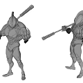 3D Modeled Silver Warrior Sculpture Carving With Spear And Muscular Armor