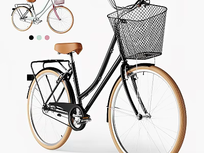 Stylish Bicycle With Front Basket Brown Seat And Rear Rack 3d model
