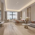 Elegant Modern Hotel Guest Room With Comfortable Bed Sofa Large Window And Wooden Flooring