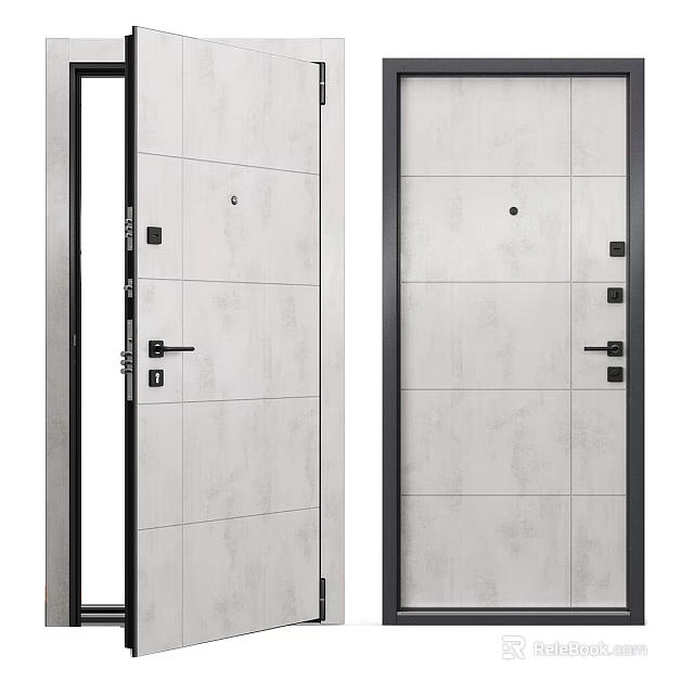 Modern Anti theft Door With Black Frame And Panel Design Secure Lock System 3d model