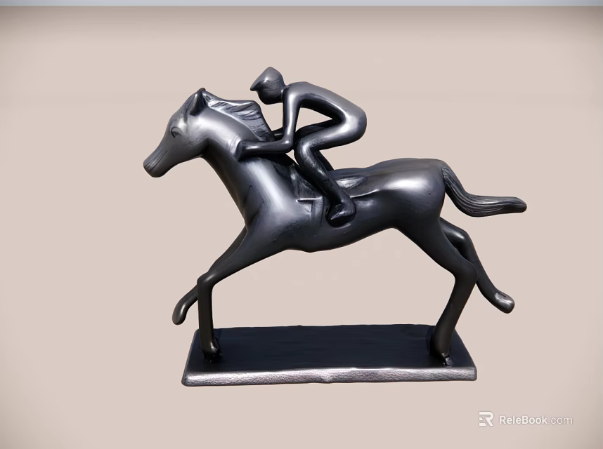 Modern Matte Black Horse Rider Figurine Decorative Ornament Set With Running Design 3d model 