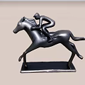 Modern Matte Black Horse Rider Figurine Decorative Ornament Set With Running Design