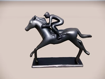 Modern Matte Black Horse Rider Figurine Decorative Ornament Set With Running Design 3d model