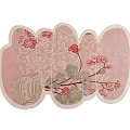 Shaped Rug With Pink Green Floral Pattern Roses And Vase Design