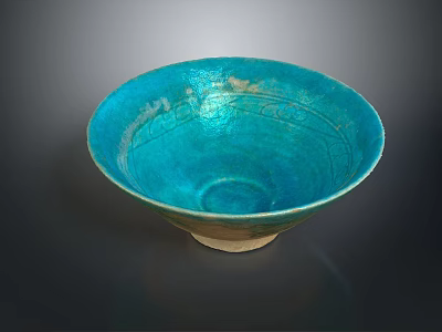 Turquoise Ceramic Bowl With Artisan Carved Intricate Patterns And Smooth Glossy Glaze 3d model