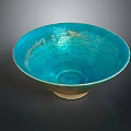 Turquoise Ceramic Bowl With Artisan Carved Intricate Patterns And Smooth Glossy Glaze