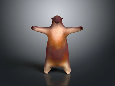 Cartoon Bear 3D Model Standing With Arms Outstretched Brown Orange Gradient 3d model