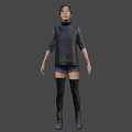 Person Wearing Black Top Blue Shorts And Black Thigh High Socks With Blurred Natural Background