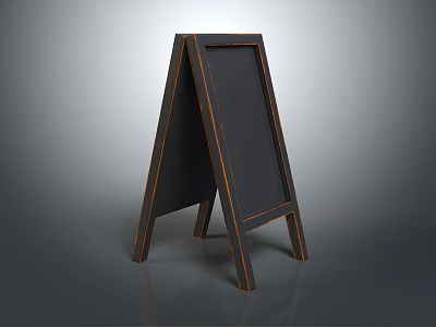 Stylish Standing Hanging Blackboard with Wooden Frame and Orange Trim Edges 3d model