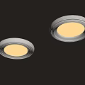 Two Modern Round White Ceiling Lights With Textured Trim Illuminating Interior Space 3d model