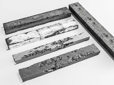 Weathered Wooden And Concrete Columns With Peeling Texture And Rough Surface 3d model