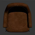 Modern Brown Leather Armchair With Curved Back And Metal Black Legs Design
