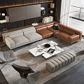 Modern Sofa Coffee Table Set With Gray Brown Seats White Top Floor Lamp And Bookshelf