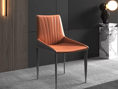 Sleek Orange Leather Dining Chair with Modern Metal Legs and Dark Wall Design 3d model