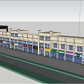 Vibrant Commercial Street With Modern Architecture Shops Pedestrians And Store Signs