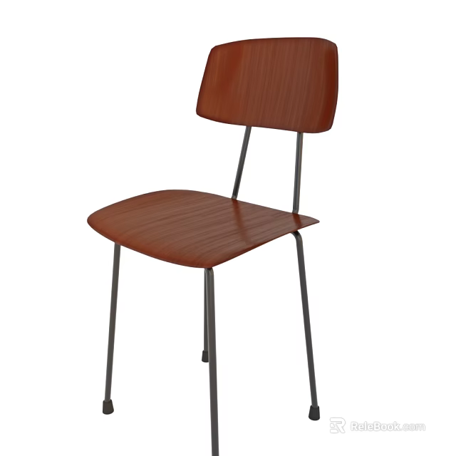 Modern Wooden Dining Chair With Metal Legs Curved Seat And Backrest 3d model 