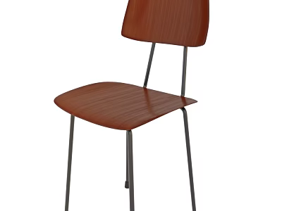 Modern Wooden Dining Chair With Metal Legs Curved Seat And Backrest 3d model
