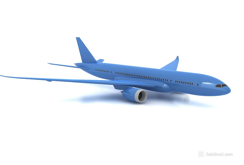 Blue Commercial Passenger Airplane With Large Wings And Engine On White Background 3d model 