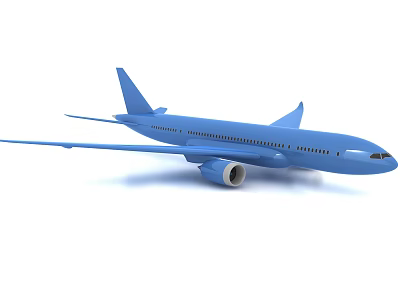 Blue Commercial Passenger Airplane With Large Wings And Engine On White Background 3d model