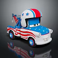 Cartoon Tow Truck Character Red White Blue Star Stripe Design With Anthropomorphic Eyes And Helmet