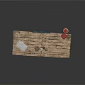 Wooden Plank Platform With Basket Blackboard Paper Wicker Basket Small Potted Plant Red Buckets