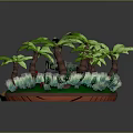 Tropical Island Scene With Palm Trees Wooden Hut Sandy Beach And Tools