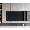 Modern Minimalist TV Background Wall With Gray Panels Built-in TV And Lit Shelves