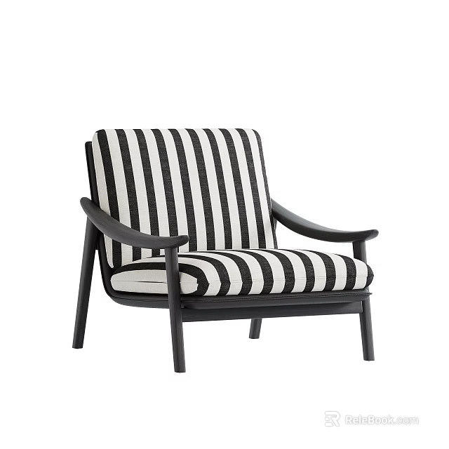 Stylish Black And White Striped Accent Chair With Dark Wooden Arms And Modern Design 3d model 