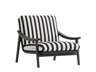 Stylish Black And White Striped Accent Chair With Dark Wooden Arms And Modern Design 3d model