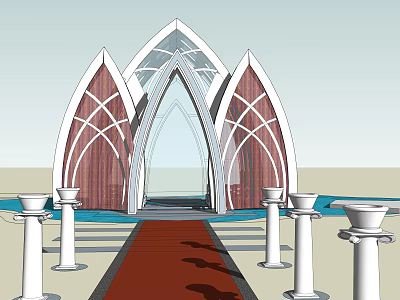 Sacred Religious Architecture With Gothic Spire Archway Red Carpet And Glass Roof 3d model