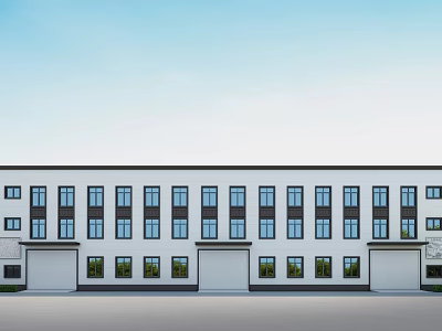 Industrial Factory Building With White Exterior Multiple Windows And Garage Doors 3d model