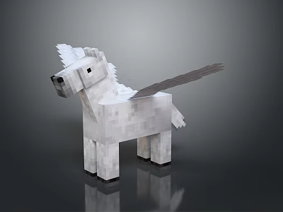 Pixel Art White Pegasus With Wings 3D Render In Minecraft Block Style 3d model