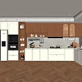 Modern Kitchen Interior Design With Wooden And White Cabinets Herringbone Floor And Appliances