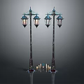 Vintage Style Street Lamps With Decorative Posts Four Lamp Shades And Base Candle Lights