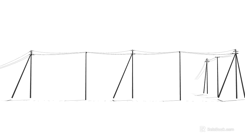 Roadside Infrastructure Featuring Electric Poles And Power Lines Along The Road 3d model 