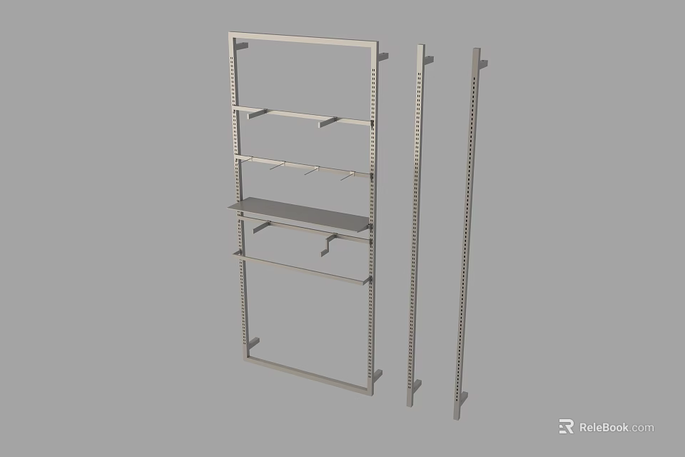 Sturdy Metal Storage Rack With Adjustable Shelves And Vertical Poles 3d model 