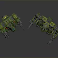 Two Green Mechanical Robots Standing With Mech Style Design And Arm Details