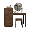 Modern Wooden Dressing Table Design With Drawers Stool And Decorative Mirror 3d model
