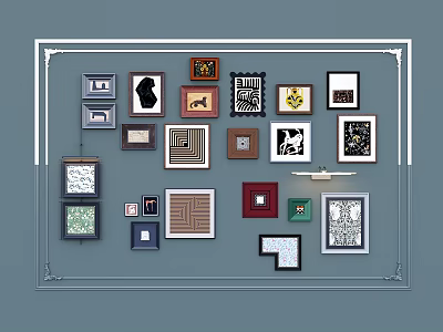 Decorative Photo Wall With Multiple Frames And Various Art Designs 3d model