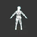 Anime Game Character 3D Model With White Hair Green Vest And Black Outfit Back View