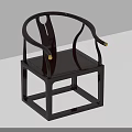 Dark Colored Armchair with Curved Armrests and Golden Accents on Square Base in Traditional Design