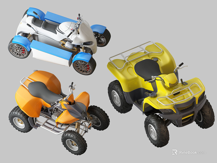 Various Style All Terrain Motorcycles Featuring Blue White Orange Black And Yellow Black Color Designs 3d model 