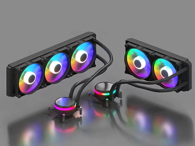 PC Liquid Cooling System With RGB Fans Radiators And Colorful Lighting Effects 3d model