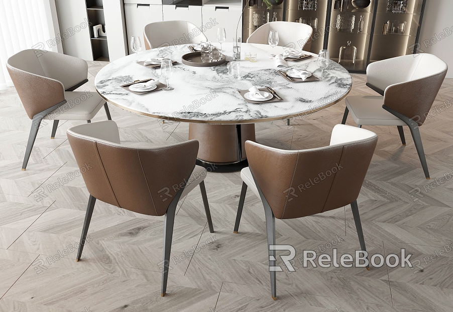 Dining Table and Chair Combination Round Dining Table Dining Chair Single Chair Chair Dining Table Ornaments model