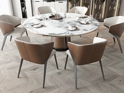 Dining Table and Chair Combination Round Dining Table Dining Chair Single Chair Dining Table Ornaments model