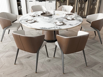 Dining Table and Chair Combination Round Dining Table Dining Chair Single Chair Dining Table Ornaments 3d model